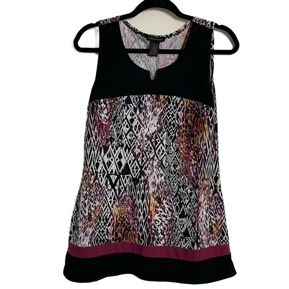 SUSAN LAWRENCE Women’s Sleeveless Animal Print Geometric Multicolor Top - Small - Picture 2 of 7